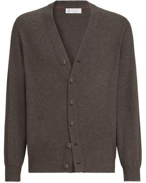 Brunello Cucinelli Cashmere V-Neck Cardigan - Gray