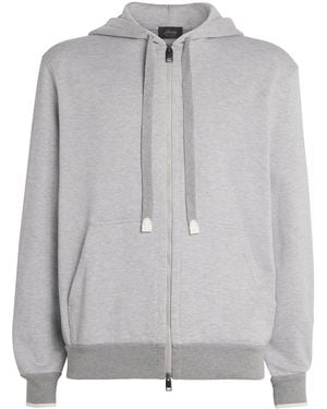 Brioni Stretch-Cotton Zip-Up Hoodie - Grey