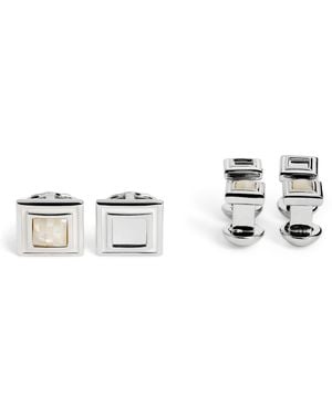 Tateossian Thompson Mother-Of-Pearl Mosaic Cufflinks And Studs Set - White