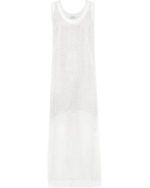 Brunello Cucinelli Linen-Silk Scoop-Neck Midi Dress - White