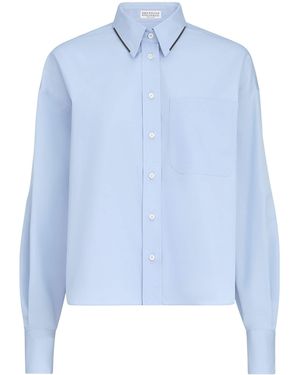 Brunello Cucinelli Cotton Poplin Monili-Detail Shirt - Blue
