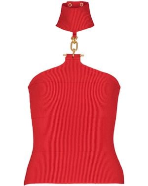 Balmain Sleeveless Knit Top With Embellished Detail - Red