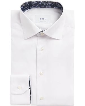 Eton Signature Twill Floral-Trim Shirt - Blue