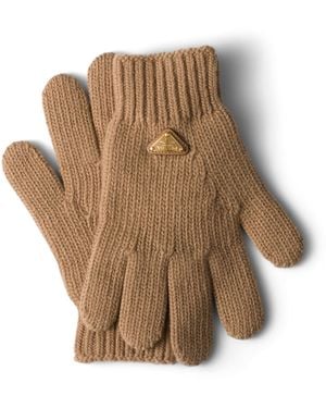 Prada Wool Logo Gloves - Natural