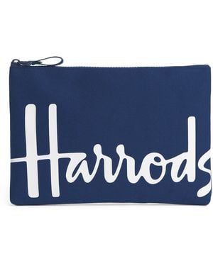 Harrods Medium Cotton Logo Pouch - Blue