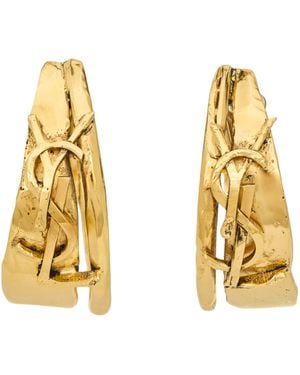 Saint Laurent Textured Cassandre Hoop Earrings - Metallic