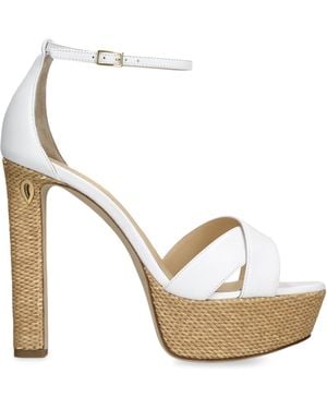 Jennifer Chamandi Leather-Raffia Leo Heeled Sandals 130 - White