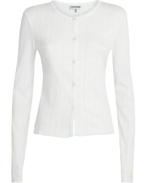 Ganni Organic Cotton Pointelle Cardigan - White
