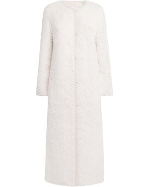 Yves Salomon Mink-Wool Herringbone Long Coat - White