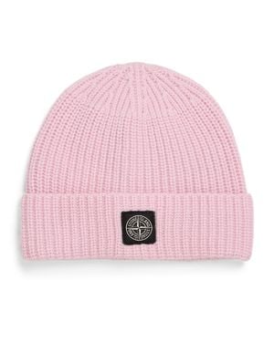 Stone Island Virgin Wool Ribbed Beanie - Pink