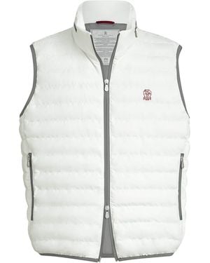Brunello Cucinelli Sleeveless Nylon Down Jacket With Logo And Removable Hood - Multicolour