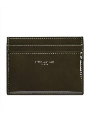 Saint Laurent Leather Logo Card Holder - Green