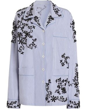 Dolce & Gabbana Cotton-Silk Stripe Embroidered Shirt - Blue