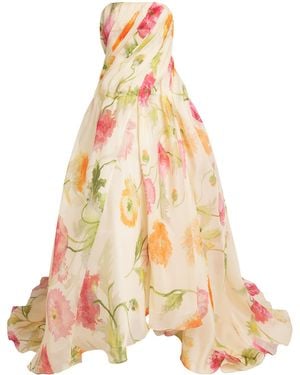 Carolina Herrera Silk Organza Floral Gown - Metallic