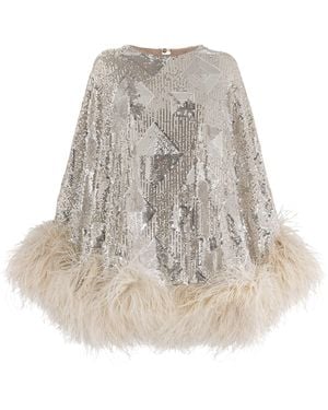 Taller Marmo Sequinned Feather-Trim Nassau Mini Dress - Natural