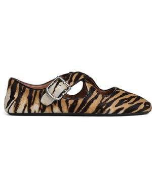 Alaïa Calf Hair Tiger-Print Criss-Cross Ballet Flats - Brown