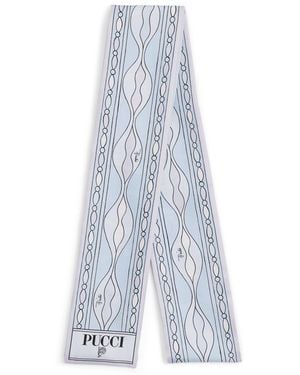 PUCCI Silk Mixed Print Twill Scarf - Blue
