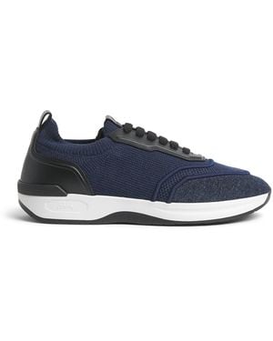 Brioni Linen-Cotton Knitted Trainers - Blue