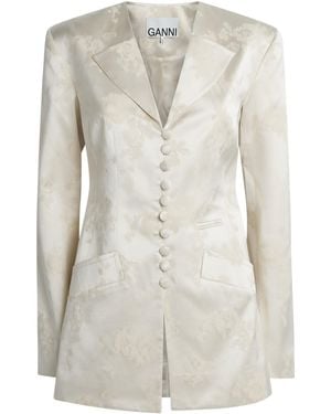 Ganni Satin Floral Blazer - White