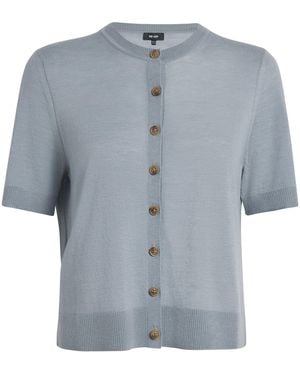 ME+EM Wool-Cashmere Short-Sleeve Cardigan - Blue