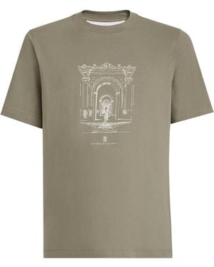 Brunello Cucinelli Neoclassical Print T-Shirt - Green