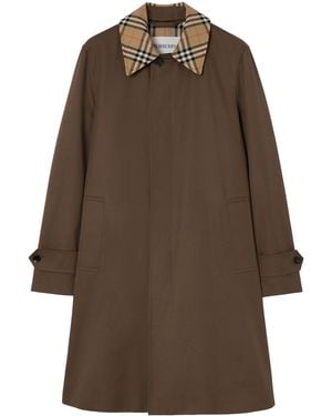 Burberry Cotton Trench Coat With Check Collar - Brown