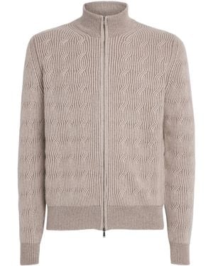 FIORONI CASHMERE Cashmere Cable-Knit Zip-Up Sweatshirt - Brown
