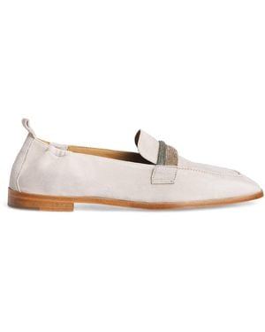 Eleventy Suede Embellished Moccasins - White