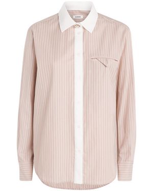 Sandro Cotton Stripe Contrast-Collar Shirt - Pink