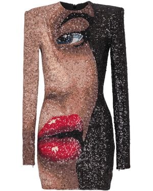 Balmain Embellished Face Mini Dress - Black