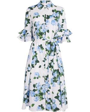Carolina Herrera Rose Print Midi Shirt Dress - Blue
