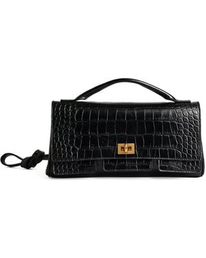 Balenciaga Croc-Embossed Calfskin Bel Air Clutch Bag - Black