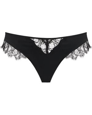 Kiki de Montparnasse Stretch-Silk Lace-Insert Thong - Black