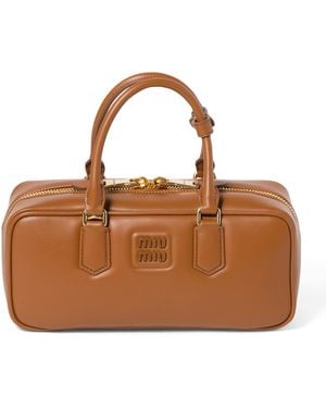 Miu Miu Leather Arcadie Top-Handle Bag - Brown