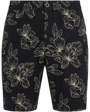 Vince Linen-Blend Floral Cabana Shorts - Grey