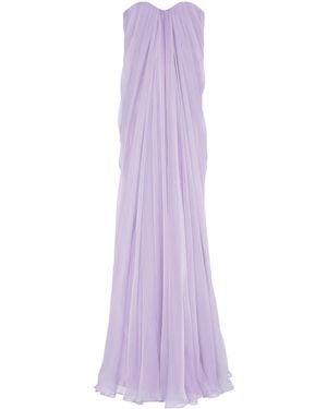 McQueen Silk Pleated Strapless Gown - Purple