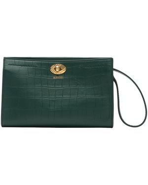 Burberry Lambskin Croc-Embossed Cotswolds Pouch - Green