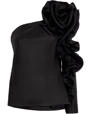 Carolina Herrera Silk Asymmetric Rosette Top - Black