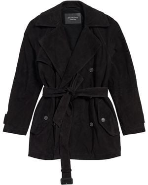 Balenciaga Cocoon Belted Short Trench Coat - Black