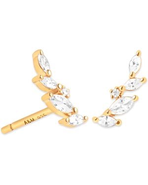Astrid & Miyu Plated Navette Crystal Climber Stud Earrings - Metallic