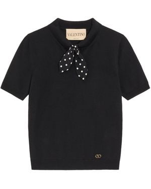 Valentino Virgin Wool-Blend Necktie Slim Polo Jumper - Black