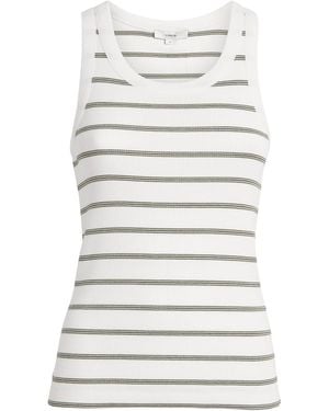 Vince Rib-Knit Stripe Tank Top - White