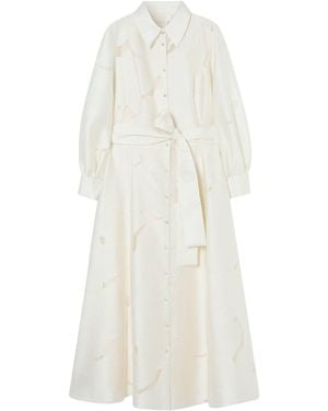 Marina Rinaldi Floral Jacquard Midi Shirt Dress - White