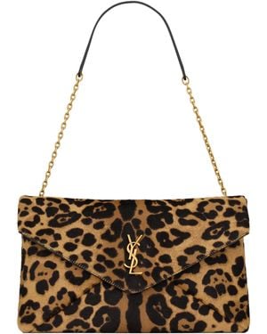 Saint Laurent Cassandre Envelope Leopard Chain Wallet - Metallic