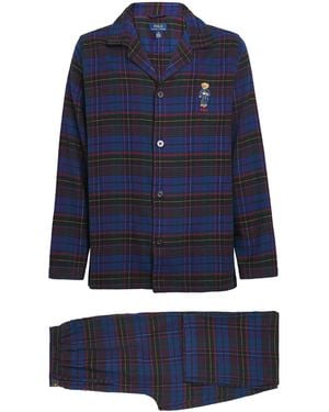 Polo Ralph Lauren Cotton Flannel Polo Bear Pyjama Set - Blue