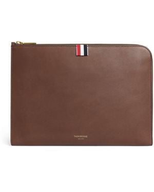 Thom Browne Medium Leather Gusset Folio Bag - Brown