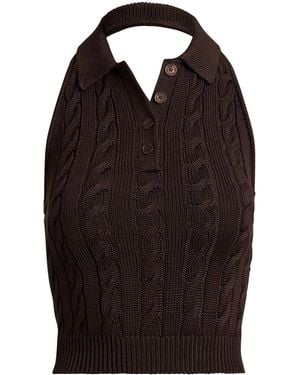 Ralph Lauren Silk-Blend Cable-Knit Halterneck Polo Sweater - Black