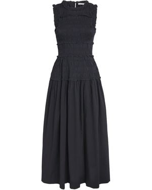 Doen Organic Cotton Shirred Mallory Midi Dress - Black