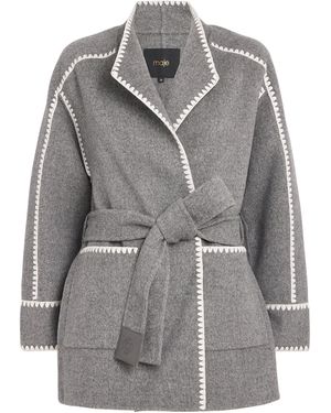 Maje Wool-Blend Wrap Coat - Grey