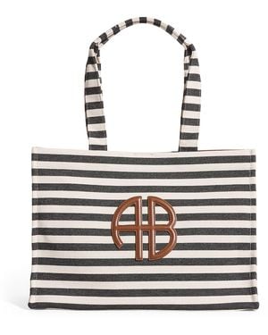 Anine Bing Stripe Logo Lara Tote Bag - White